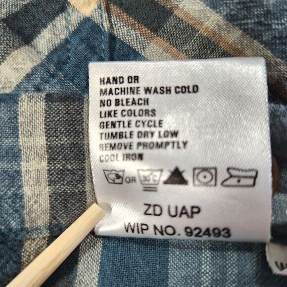 Woolrich Shirt Men's Medium Blue Plaid Button Down Short Sleeve 100% Cotton - Picture 7 of 11